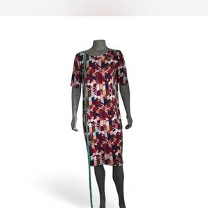 LuLaRoe Red and White Sheath Midi Dress with 3/4 Sleeves